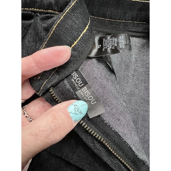 Bisou Bisou Denim Straight Ruffles Knee Length Pencil Skirt Women Size 12 Slit - Picture 8 of 10